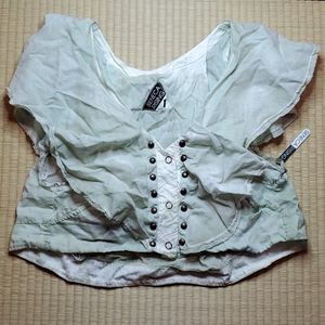 Seneca Rising Snap Front V-Neck Peasant Top